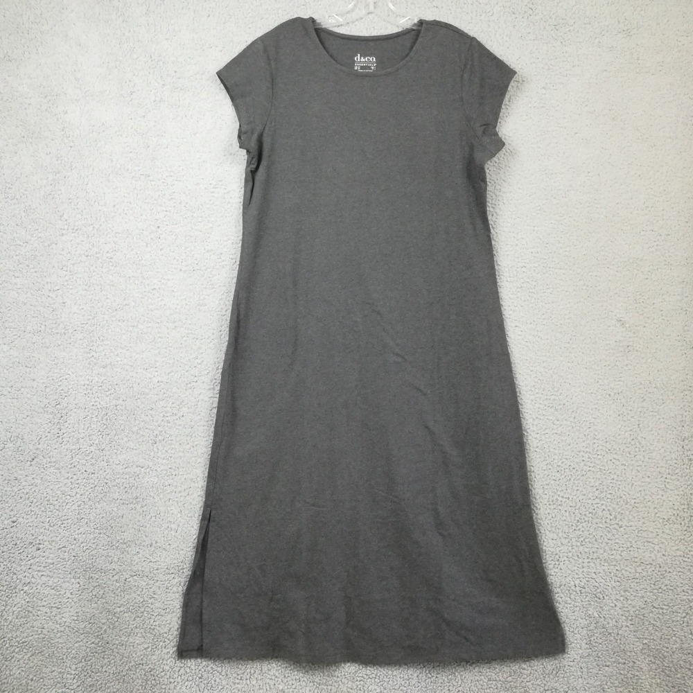 D&Co Womens Dress Tshirt Essentials Charcoal Gray Cap Sleeve Side Slits M
